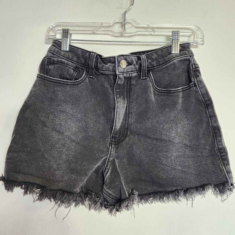 Hollister Mom Shorts Womens Sz 5 W27 Black Denim Ultra High Rise Frayed Cutoff